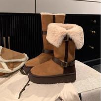 Long tube and two-wear flanged snow boots, piled and thickened cotton boots, warm fluffy cotton shoes. 40 brown