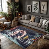 Fitness Motivational Area Rug, Muscle Man Dumbbell Pattern Carpet, Soft Non-Slip Sofa Mat for Gym Home Decor 80x120cm gray