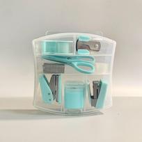 8pcs/box Portable stationery, including punch, stapler, stapler tape rack small tape, pencil holder Scissors 500 staplers gray