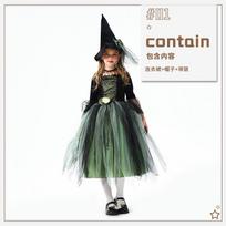 Halloween Children's Costume The Wizard of Oz Mesh Dress Witch Costume Magic Witch Costume Cosplay Show 140cm black