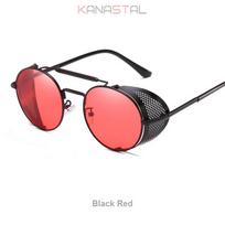 Men's UV Protection Sunglasses Steampunk Sun Glasses Retro Round Metal Frame Women Gothic Mirror Lenses Fashion Party Eyewear black