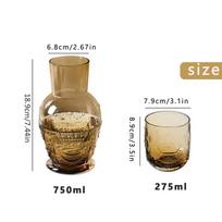 Bedside Water Carafe Set 750ml Amber Color European Vintage Water Carafe with 200ml Drinking Glass for Bedroom Dining Room beige