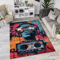 Retro Graffiti DJ Headphone Boombox Print Area Rug Non Slip Large Floor Mat For Living Room Hip Hop Style Decor 50cmx80cm gray