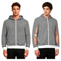 Men Full Zip Dialysis Hoodie Long Sleeve Arm Zipper Hemodialysis Sweatshirt Striped Jacket with Pockets for Medical Treatment XL juoda