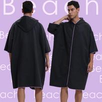 2025 Greitai džiūstantis maudymosi pončas su gobtuvu ir užtrauktuku - Nešiojamas chalatas ir paplūdimio rankšluostis 110*78CM (Recommended Height 165-185cm)