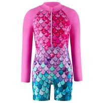 Merginų ilgomis rankovėmis vienaragio maudymosi kostiumas - Apsauga nuo saulės, greitai džiūstantis maudymosi kostiumas vaikams 130 cm - Medium to Large Child pink
