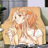 Anime Sword Art Online Kirito Asuna Printed Picnic Blankets Warm Blanket Soft and Comfortable Blanket Home Travel Birthday Gift 30x40in beige
