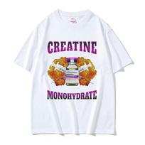 Oversized Gym Creatine Monohydrate Funny Meme T Shirt for Men Women Fashion Hip Hop Tshirt Vintage Cotton Short Sleeve T Shirts S white