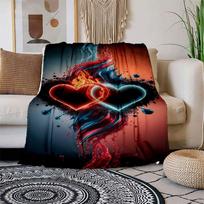 Love in Flames: Heart-Shaped Watercolor Art Print Blanket Flannel Throw Blanket for Sofa, Bed, Travel, Camping, Office 100x150cm black
