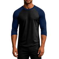 Men’s Raglan Sleeve Crew Neck Three Quarter Length Casual Top Comfortable Athletic Fit Shirt for Everyday Wear XXXL tamsiai mėlyna