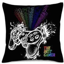 Colorful Game Controller Print Pillowcase Gaming Style Cushion Cover Home Bedroom Sofa Chair Decor Peach skin 18*18(CM)-1Pcs blue