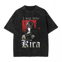KIRA Death Notes Manga Print T-Shirts For Men Women Clothing Vintage Washed Oversizes Streetwear Cotton Soft Short Sleeve Tees M juoda