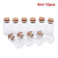 10 vnt mini stikliniai buteliai su kamštiniu kamščiu, skaidraus butelio buteliuko vestuvių dekoracija 20ml-10pcs