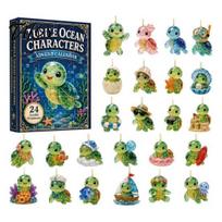 Unique Advent Surprise Boxes 24 Days Turtle Calendar, Ocean Blind Box, Christmas Acrylic Kids Gift Animal Hanging Pendants for Tree Ornaments Tortoise beige