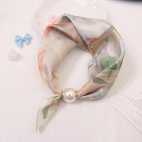 Monet Oil Painting Style Scarf, Lazy Knotless Satin Square Scarf , Soft Artistic Pendant Deco Scarf, Abstract Watercolor Color Progress Print Scarf beige