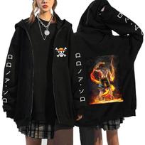 One Piece Ace Fire Fist Back Zip Hoodie Straw Hat Logo with Japanese Sleeves Back Portgas D Ace Fire Fist Flame Back View Pose, Oversized Anime Zip-Up XXS juoda