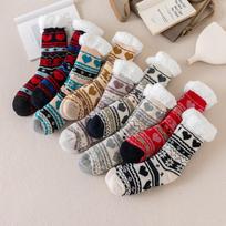 Anti-Slip Grip Non-Slip Floor Socks Warm Thermal Lining Plush Warm Socks  Winter Season Random Heart 1 Pair gray