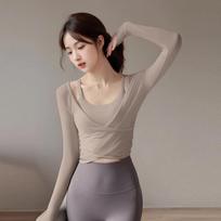 Women's Quick-Dry Long Sleeve Yoga & Pilates Set XL chaki