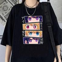 Oshi no Ko Hoshino Ai Bunny Ear Anime T-Shirt, Unisex Idol Anime Streetwear Tee, 100% Cotton Casual Short Sleeve Top XXXL mėlyna
