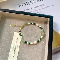 Gėlavandenių perlų vėrinys - Vasariškas žalias povas Agato karoliukų Choker vėrinys Hand bracelet gray