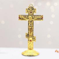 Jesus Cross for Desk 6.7x14cm Durable Metal Standing Crucifix Prayer Utensils Easy Installation Jesus Cross Statue auksinė