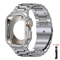 Dėklas+Dirželis Apple Watch Ultra 2 Juosta 49mm 46mm 42mm 45mm 44mm Nerūdijančio Plieno Apyrankė IWatch Series 10 9 8 7 SE Metalinis Dangtelis For Series 10 42mm sidabras