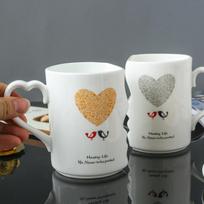 2vnt./rinkinys Creative Couple Gift Pug Keraminis puodelis Kavos puodelis Pieno puodelis Pusryčių puodelis white