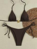 Europos Ir Amerikos Seksualus Madingas Bikini Maudymosi Kostiumas Vienspalvis Metalinis Trikampis Skeltas Moteriškas Plaukiojimas XL tamsiai ruda spalva