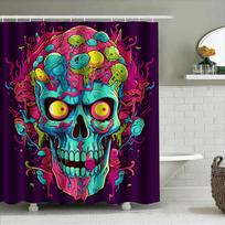Tuniu Psychedelic Skull Shower Curtain Trippy Horror Art Bathroom Decor Unique Space Rave Design Vibrant Colorful Backdrop W60H190(CM)-1 Pcs blue