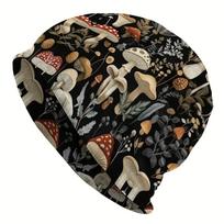 1pc Men's Bohemian Mushroom Knit Hat with Fungi Patterns - Lightweight Durable Elastic for fit, Outdoor & foraging, Christmas Thanksgiving Chinese New One Size gray