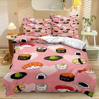 Three-piece catering rice ball cartoon animation digital printing quilt pillowcase bedding EU single 135*200 white