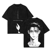 Manga Attack on Titan  Eren Jager Graphic T-shirt Vintage Washed Oversized T Shirt Men Clothing Casual Polyester Short Sleeve Tees M juoda