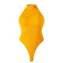 Women S Sleeveless Round Neck Thong Style Tummy Control Shapewear Bodysuit S geltona