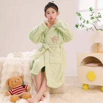 Boys Thick Flannel Robe Sleepwear Kids Ages 3-8 Coral Fleece Pajamas Bathrobe With Cartoon Print Warm Cozy Home Wear Size 22 Height 158-170cm beige