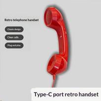 C tipo retro ragelis-imtuvas telefonui, mini mikrofonas-garsiakalbis mobiliesiems telefonams ir kompiuteriams, vintažinės stacionaraus telefono stiliaus ausinės raudona