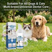 60ml Pet Oral Tartar Remover Spray Dog Cat Teeth Cleaning Foam Safe Edible Formula Eliminate Bad Breath Remove Calculus Plaque beige