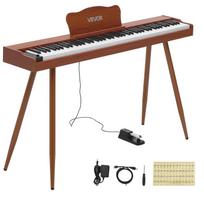 VEVOR skaitmeninis pianinas 88 klavišai, pusiau svoriniai, pilno dydžio klaviatūros stovas, rudas, pradedantiesiems, 600 garsų, 600 ritmų, elektrinis pianinas, su sustain pedalu