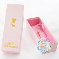 YO CHO Artificial Flowers 24k Gold Rose with Box New Year Valentine\x27s Day Gift/Present Foil Flowers Home Decor Fake Roses pink