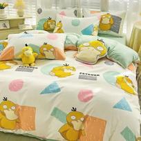 100% Cotton Duvet Set Pokemon Psyduck Eevee 4pcs Set Kids Pure Cotton 3pcs Pack of Bed sheets Pillow cases duvet covers 1.2M Bed 3pcs Set yellow