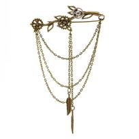 Gear Leaf Hanging Chain Brooch Suit Pin,Shirt Stud,Lapel Pin Accessories Women Men Chain Tassels Brooch Pins Jewelry sidabras