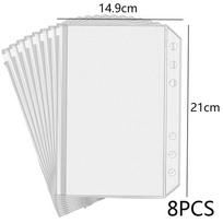 8Pcs Pvc Binder Pocket Cash Envelopes A5 A6 A7 Zipper Folders Pouches Money Organizer Budget Document Filing Loose Leaf Inserts white