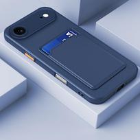 Silicone Wallet Card Slot Armor Case For iPhone 17 Air 16 15 14 13 12 11 Pro Max Plus SE4 16e Mini X XS XR Shockproof Soft Cover iPhone 13 mini tamsiai mėlyna