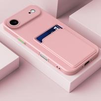 Silicone Wallet Card Slot Armor Case For iPhone 17 Air 16 15 14 13 12 11 Pro Max Plus SE4 16e Mini X XS XR Shockproof Soft Cover iPhone 16 rožinė