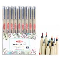 Precision Micro-Line Pens, Set of 9 Colors Brush Fineliner Ink Pens, Waterproof Archival Ink, Multiliner Sketching Anime Drawing beige