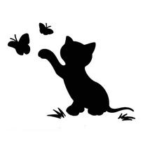 1Pc Car Sticker Cartoon Animal Cat Butterfly Decorative Decal For Car Window Body Bumper Car Sticker Accessory white