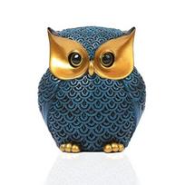 Modern Classy Lucky Owl Resin Art Figure Showpiece, Blue & Golden Color mėlyna/auksinė