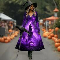 Women's Printed Midi Dress for Halloween Party and Costume XXL violetinė