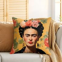 Ffrida Kahlo Art Cushion Cover Silky Short Plush Invisible Zipper Dustproof Sofa Pillow Case For Home Decor 30cmx30cm(12x12Inch) beige