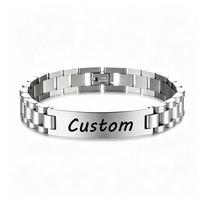 Engravable Titanium Steel Watch Strap: Custom Name Stainless Steel Bracelet Double-Sided Laser gray