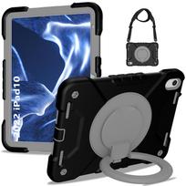 Rotatable Stand Armor Case for iPad A16 2025 11th 10.9 2022 10th Gen. Hybrid Cover With Handle Grip Shoulder Strap PC Silicone For iPad A16 2025 gray